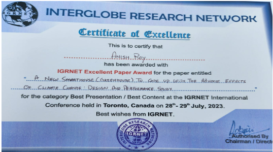 Interglobe Research Network Certificate of Excellence